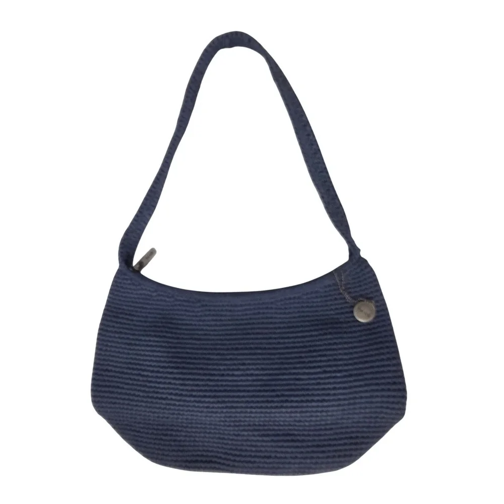 The Sak Crochet Shoulder Bag Slate Blue Boho Knit Hobo Zippered Purse Handbag